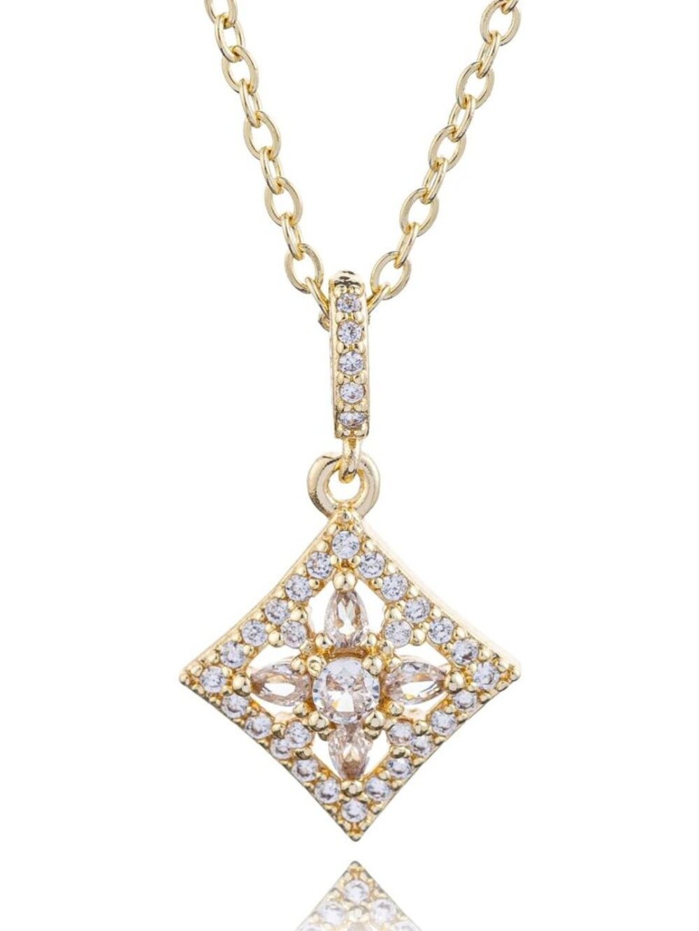 Elegant 14K Gold Plated Square Pendant Necklace - Stylish Jewelry for Women